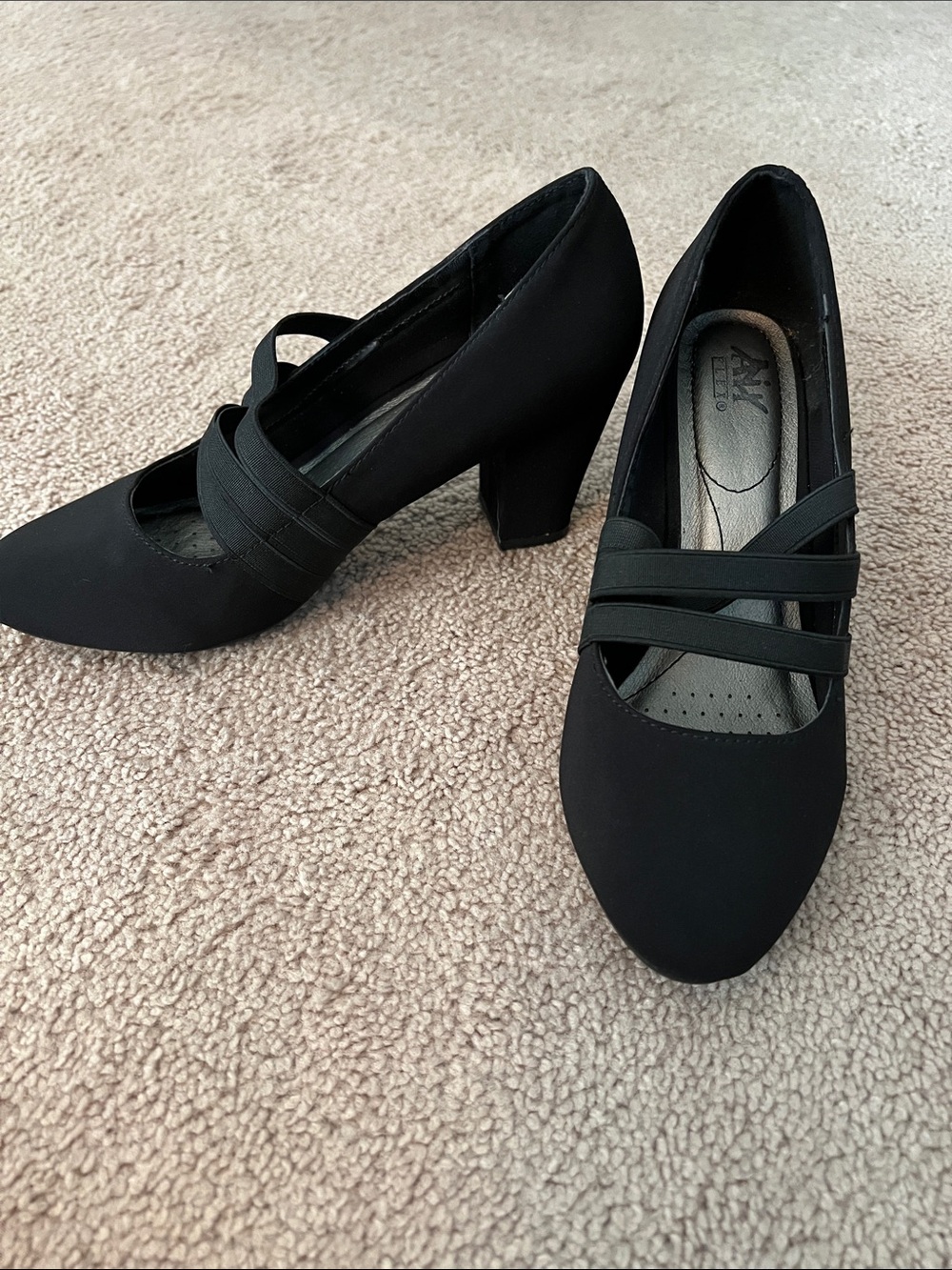 Classic Black Cross-Strap Block Heel Pumps